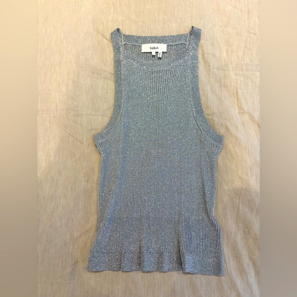 ba&sh Silver Ribbed Sleeveless Tank Top